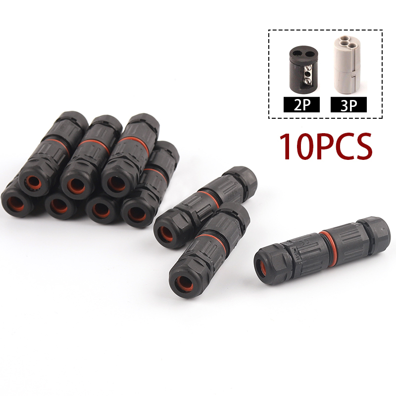 Outdoor Power Block - 10Pcs IP68 2/3 Pin Waterproof Straight